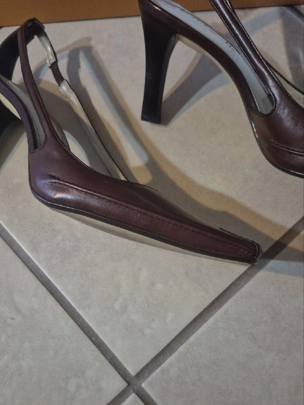 Unisa Brown Leather Slingback Pointed-Toe Heels